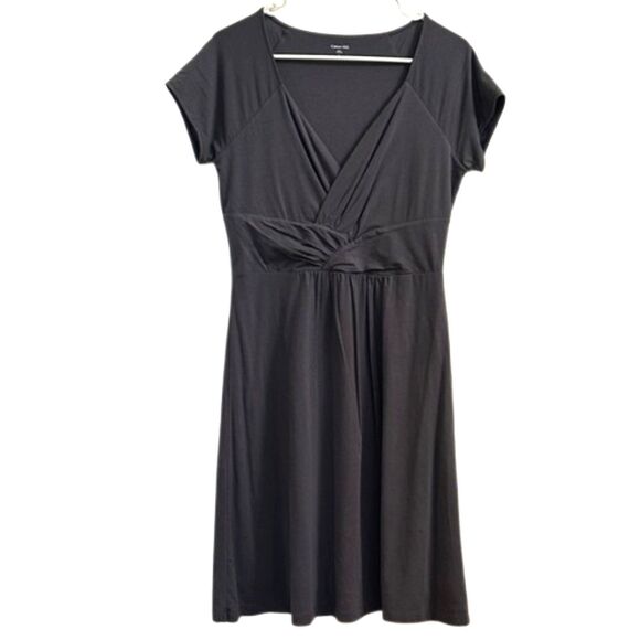 Garnet Hill Twist Front Short Sleeve Stretchy Shirt Dress Size Small V Neck Gray - Picture 1 of 10